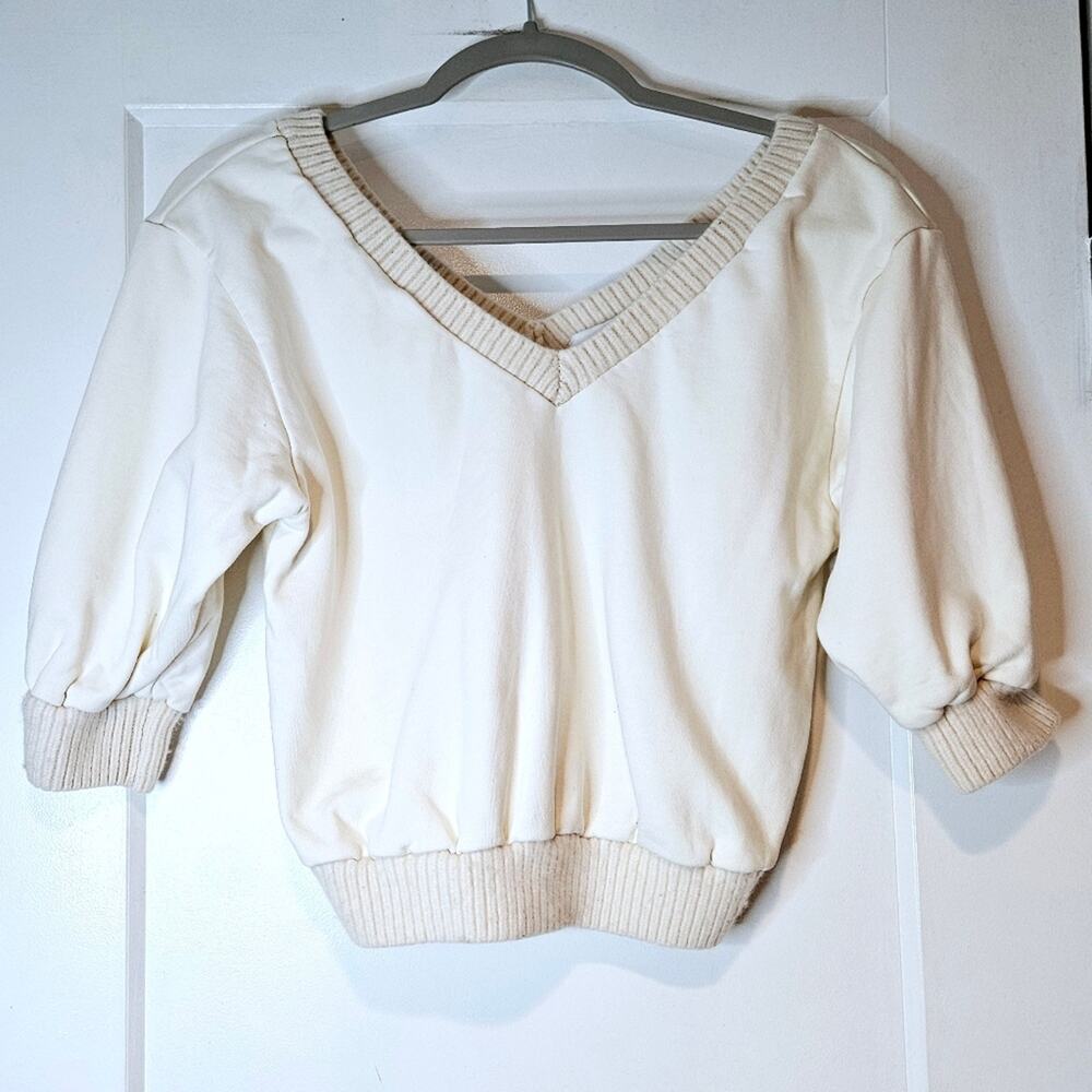 3.1 Phillip Lim Cream Cotton Wool Cropped V Neck Sweater Medium